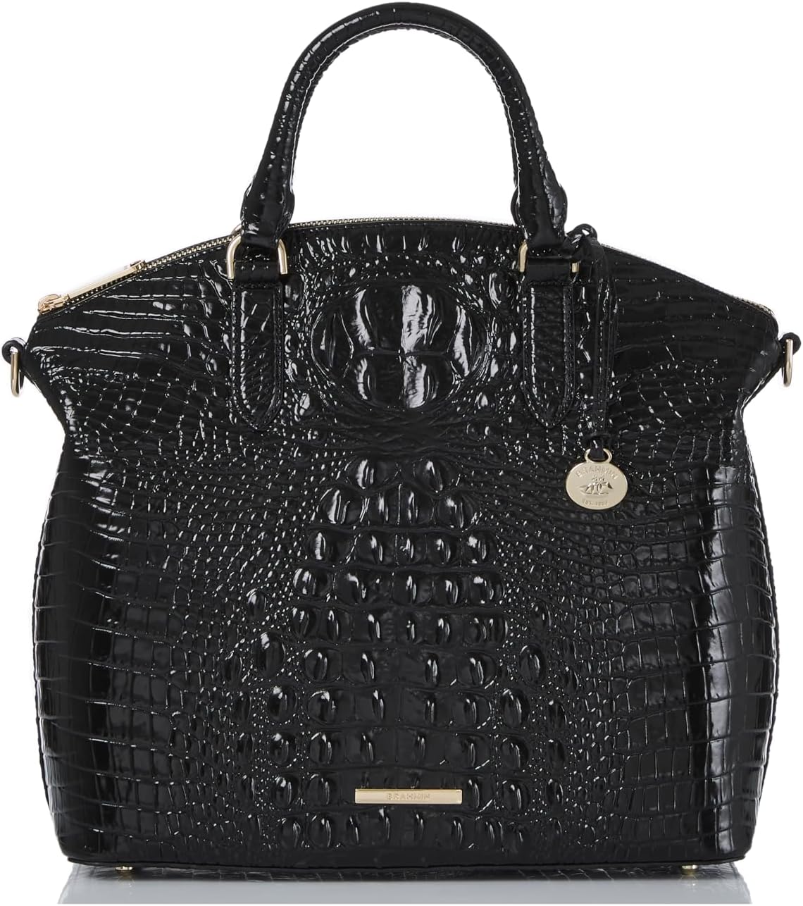 Brahmin Duxbury Satchel in Melbourne Black Croc-Embossed Leather