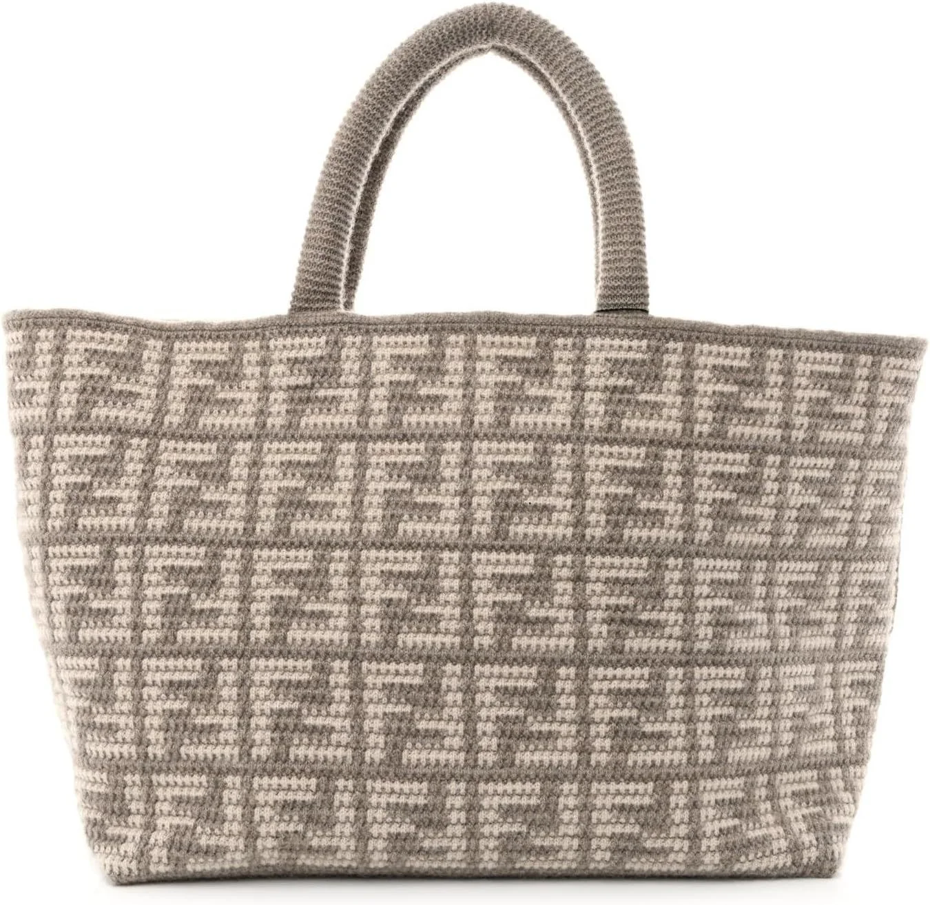 FENDI FF Tortora Gray Knitted Cashmere Wool Large Shopper Tote