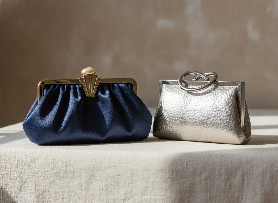 Evening clutches laid out on a counter
