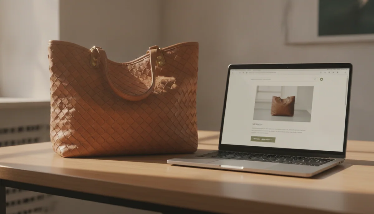 Pre-loved designer bags arranged on a counter