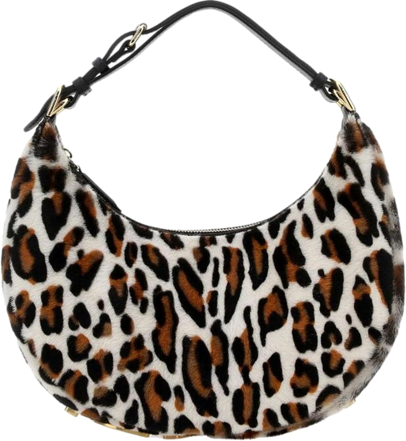 FENDI Fendigraphy Women’s Leopard Print Leather & Fur Hobo Handbag, Luxury Designer Shoulder Bag with Gold-Tone Logo, Made in Italy