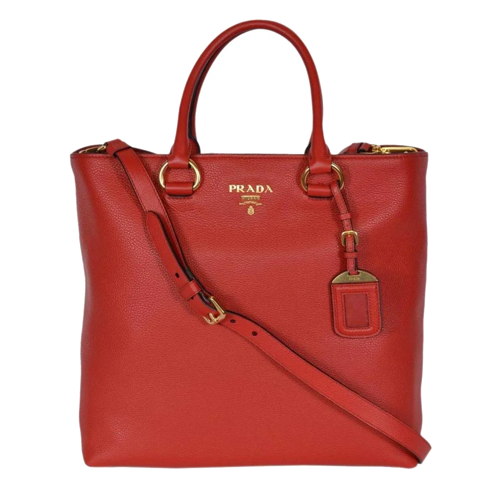 Prada Rosso Red Vitello Phenix Leather Shopping Tote Shoulder Bag New