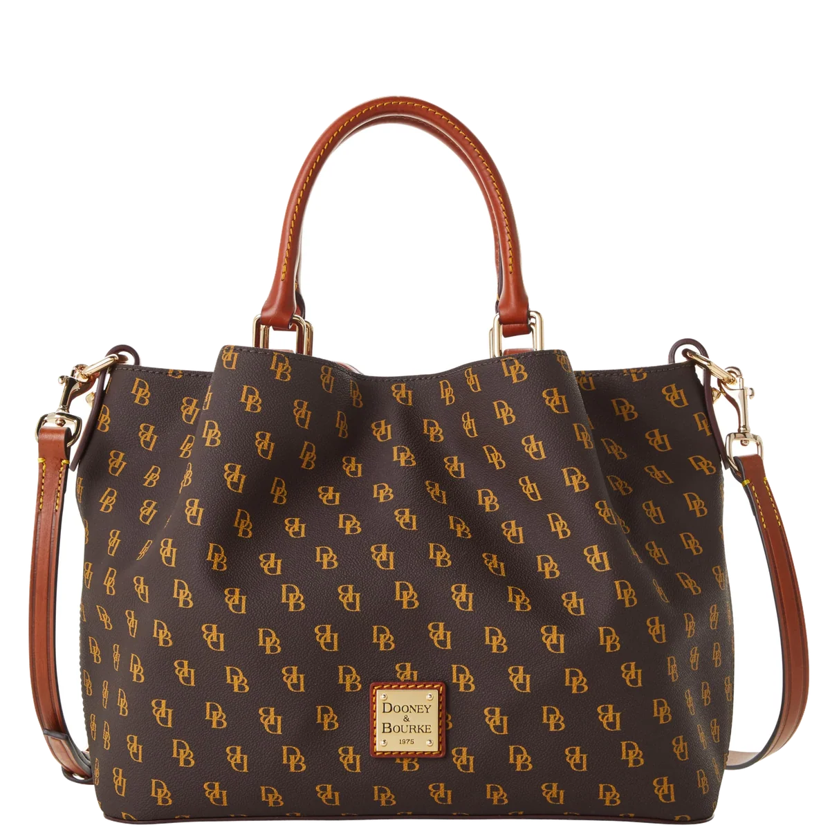 Dooney & Bourke Women's Gretta Brenna Satchel in Coated Cotton, Large Handbag with Adjustable & Detachable Shoulder Strap, Brown Tomorrow