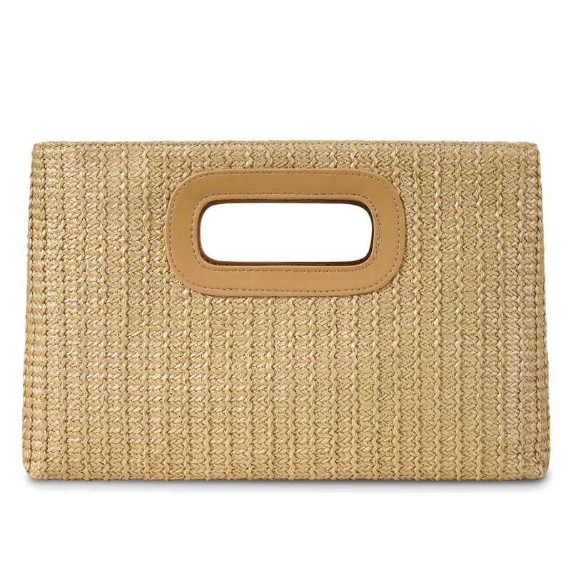 A daytime straw clutch that doesn't belong at a black-tie wedding